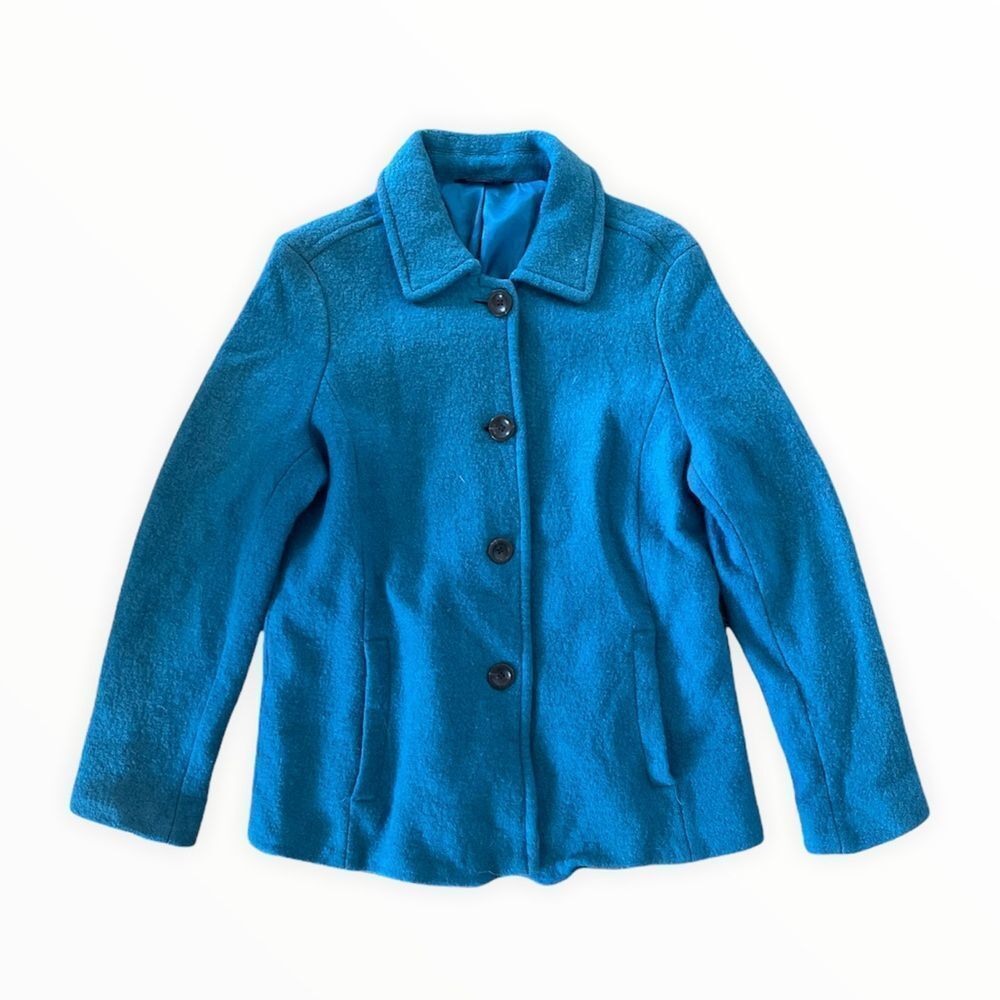 Lands End teal blue winter pea coat medium 4 6